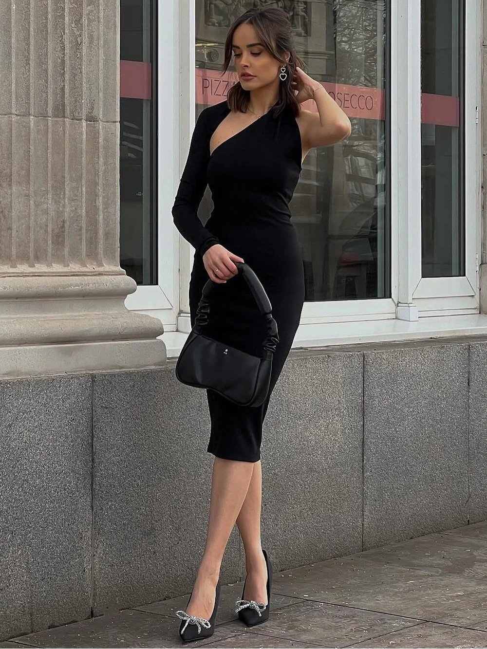 Marcella NYC Manhatten One Shoulder Midi Dress European Ponte Open Back Halter S - Picture 3 of 15